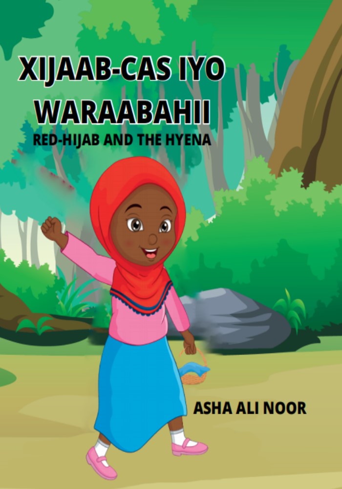 girl with red hijab waving
